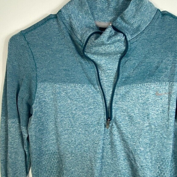 Nike Dri Fit sz M stretch Knit Half Zip Running Pullover Active Blue green - Picture 2 of 7